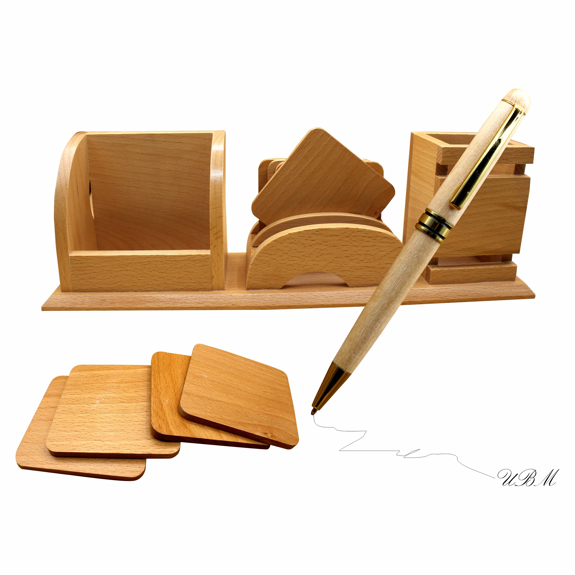 Wooden Table Desk Organizer with Wooden Ballpoint Pen Deal No.207 - Image 4